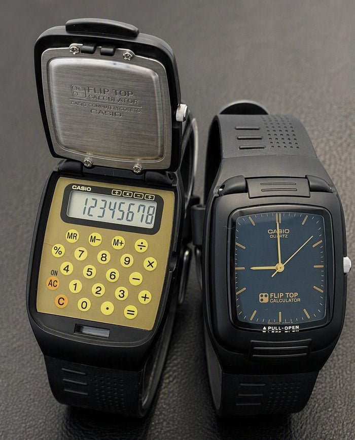 Casio FTP-10 "Flip Top" calculator watch Japan 1990 FULL SET