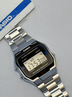 Casio A168W Digital WATCH Alarm Chronograph WR Silver Stainless Steel Bracelet