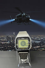 Digital watch with Casio logo on a dark background