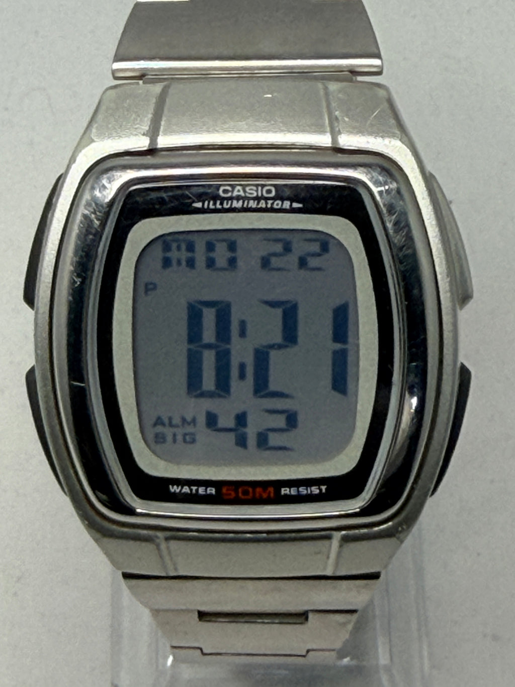 Casio W-E10 vintage, sporty digital wristwatch released late 1990s.