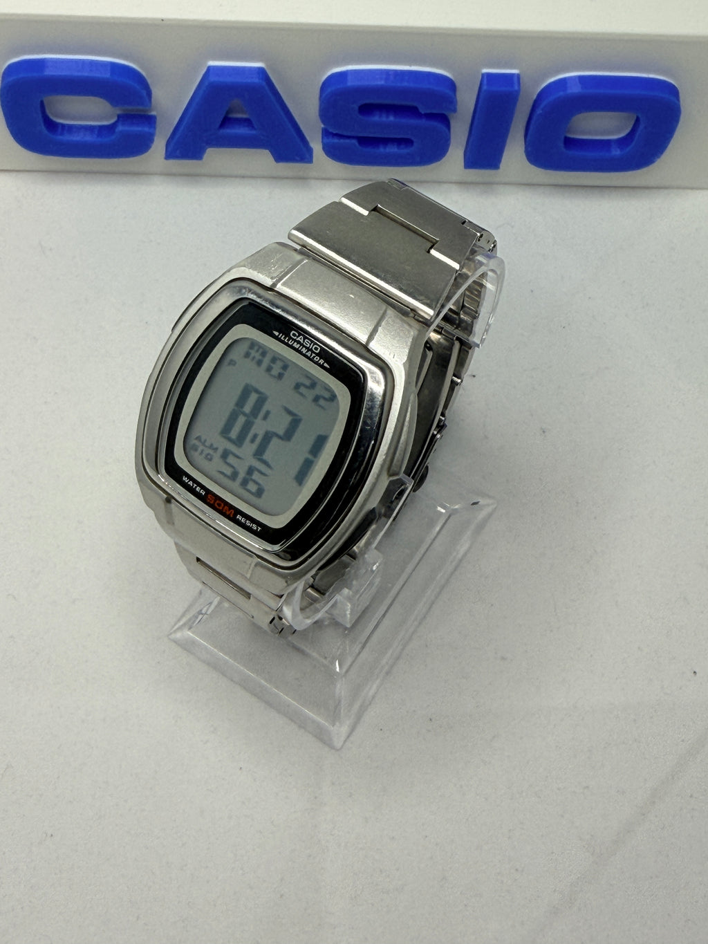 Casio W-E10 vintage, sporty digital wristwatch released late 1990s.