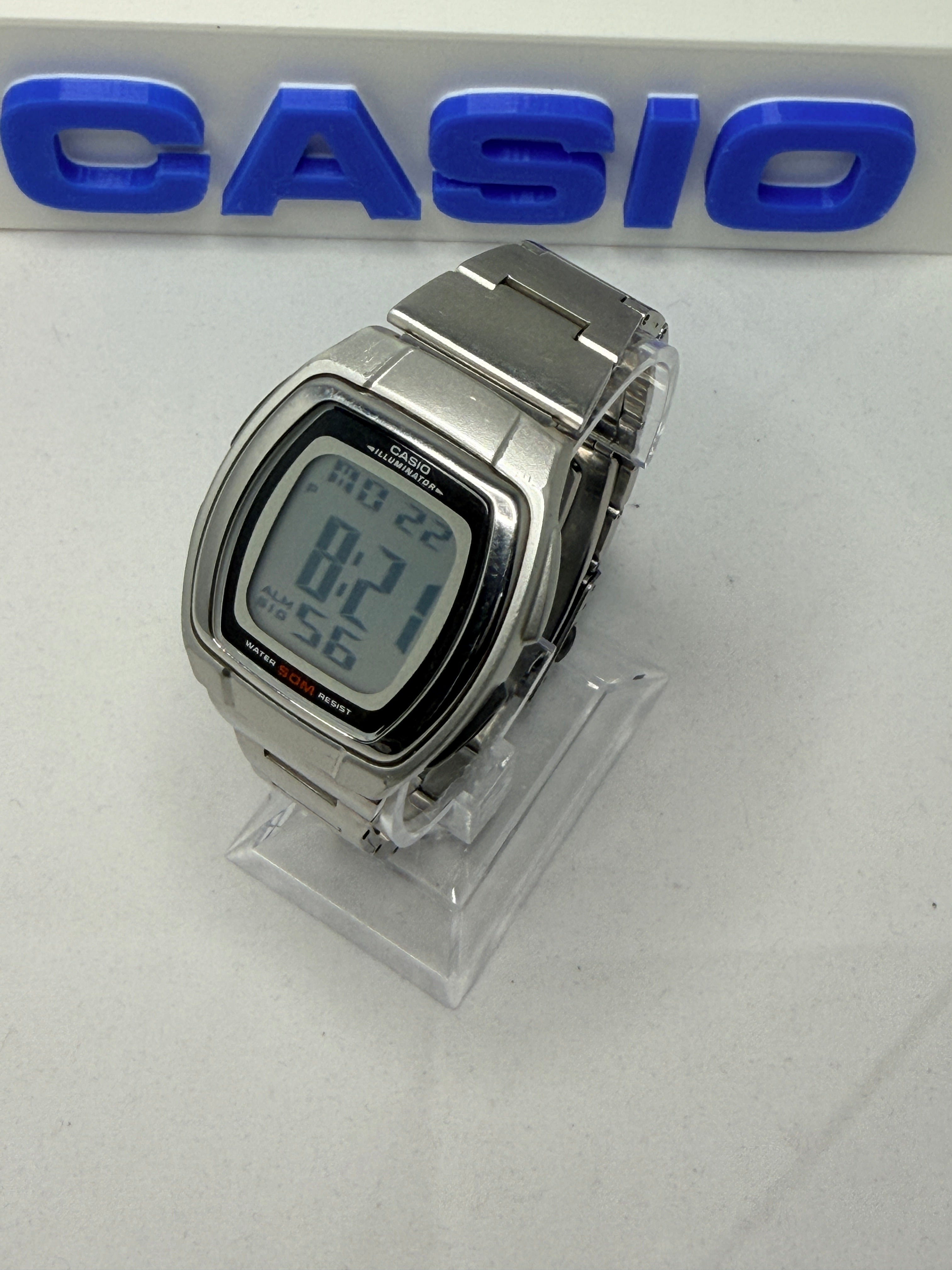 Casio W-E10 vintage, sporty digital wristwatch released late 1990s.