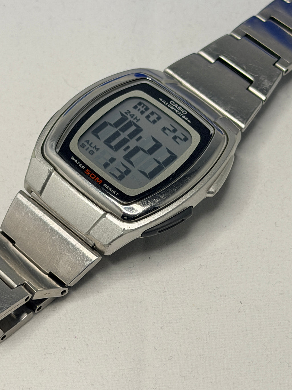 Casio W-E10 vintage, sporty digital wristwatch released late 1990s.