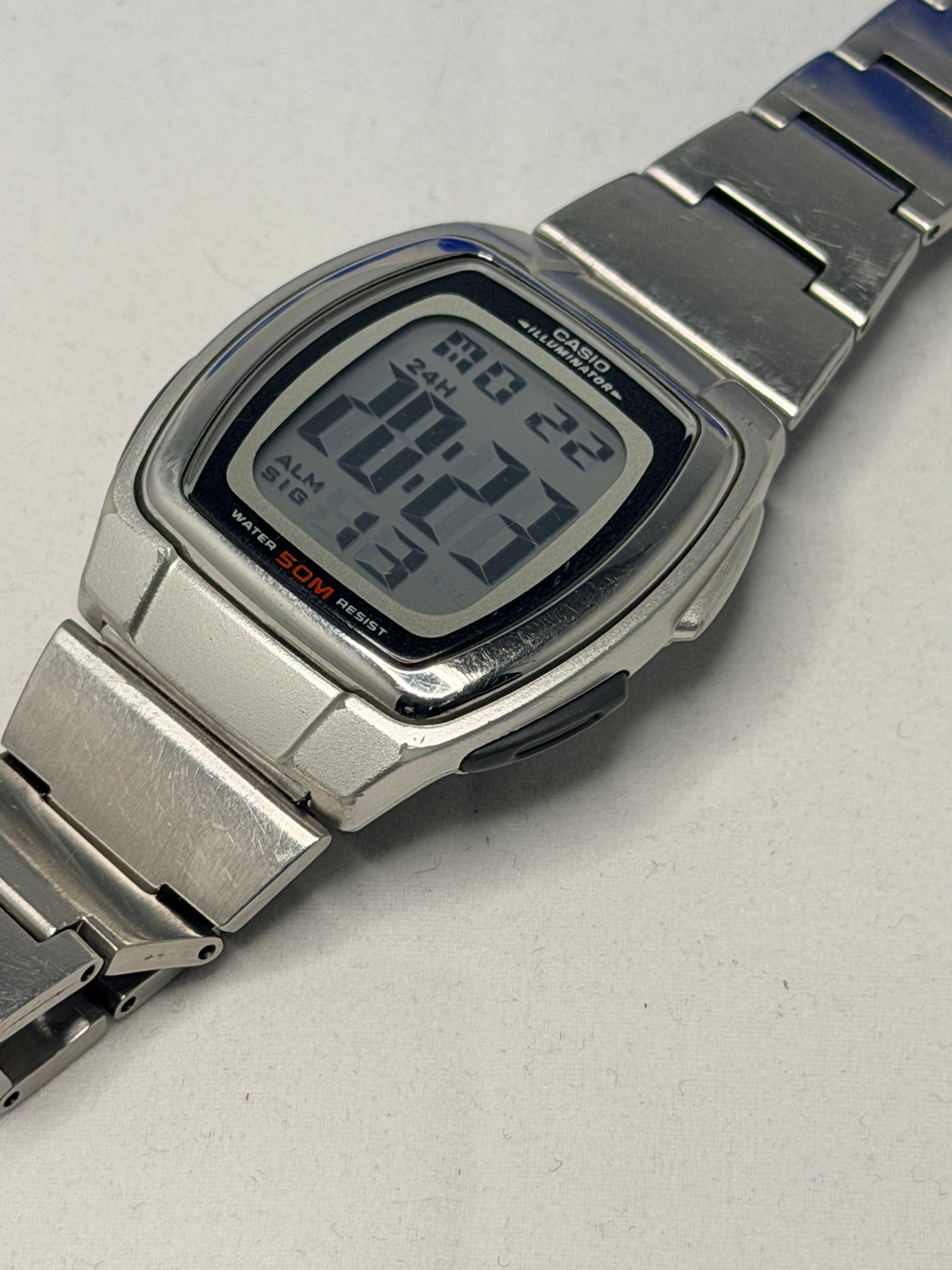 Casio W-E10 vintage, sporty digital wristwatch released late 1990s.