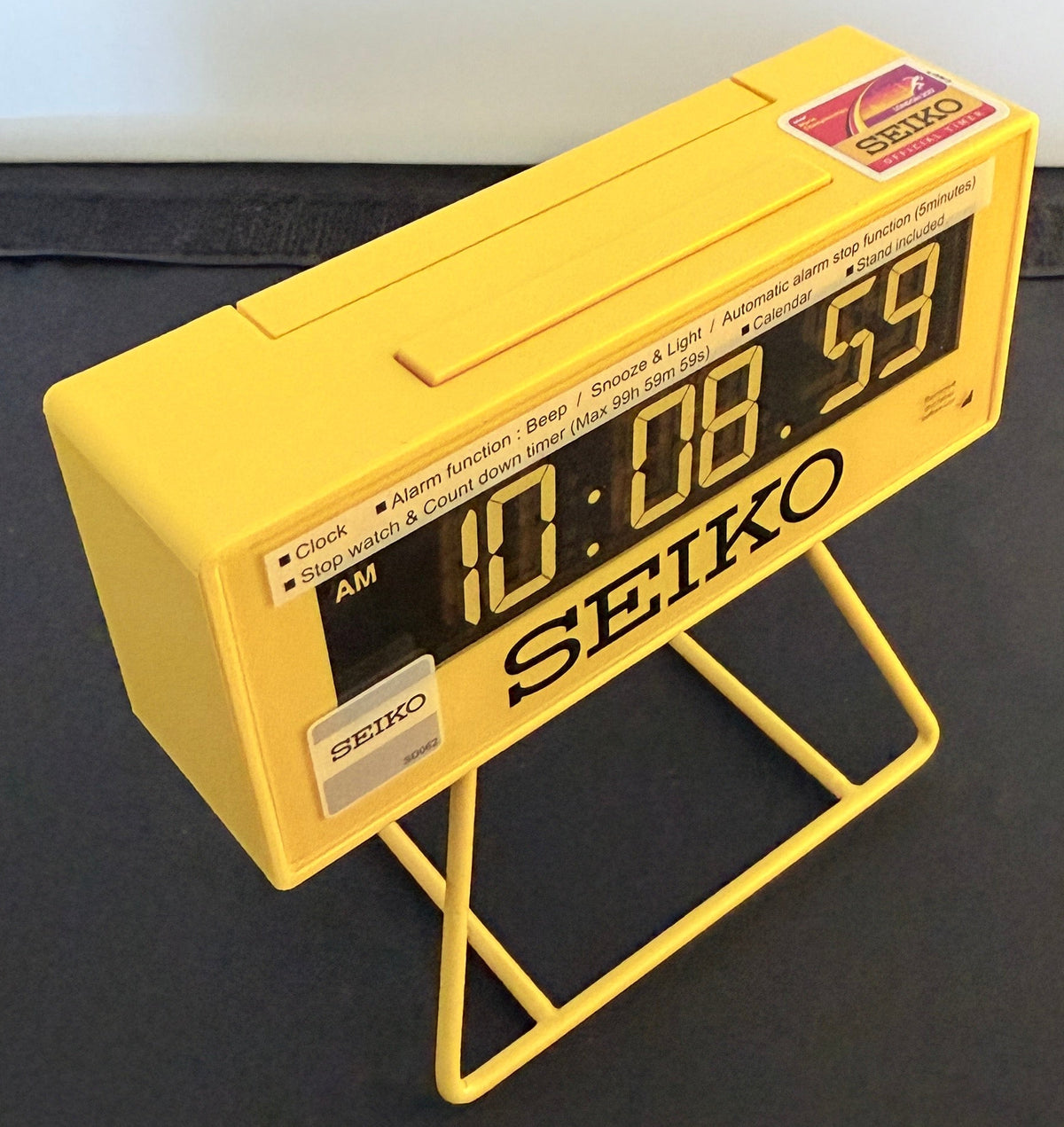 Seiko Sports Yellow Digital Dial Rectangle Alarm Clock QHL062Y NEW - VINDIGI