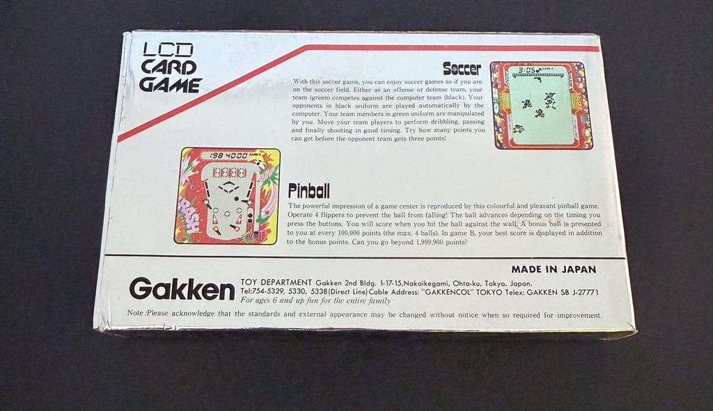 Gakken Pinball LCD card game released in the early 1980's Japan