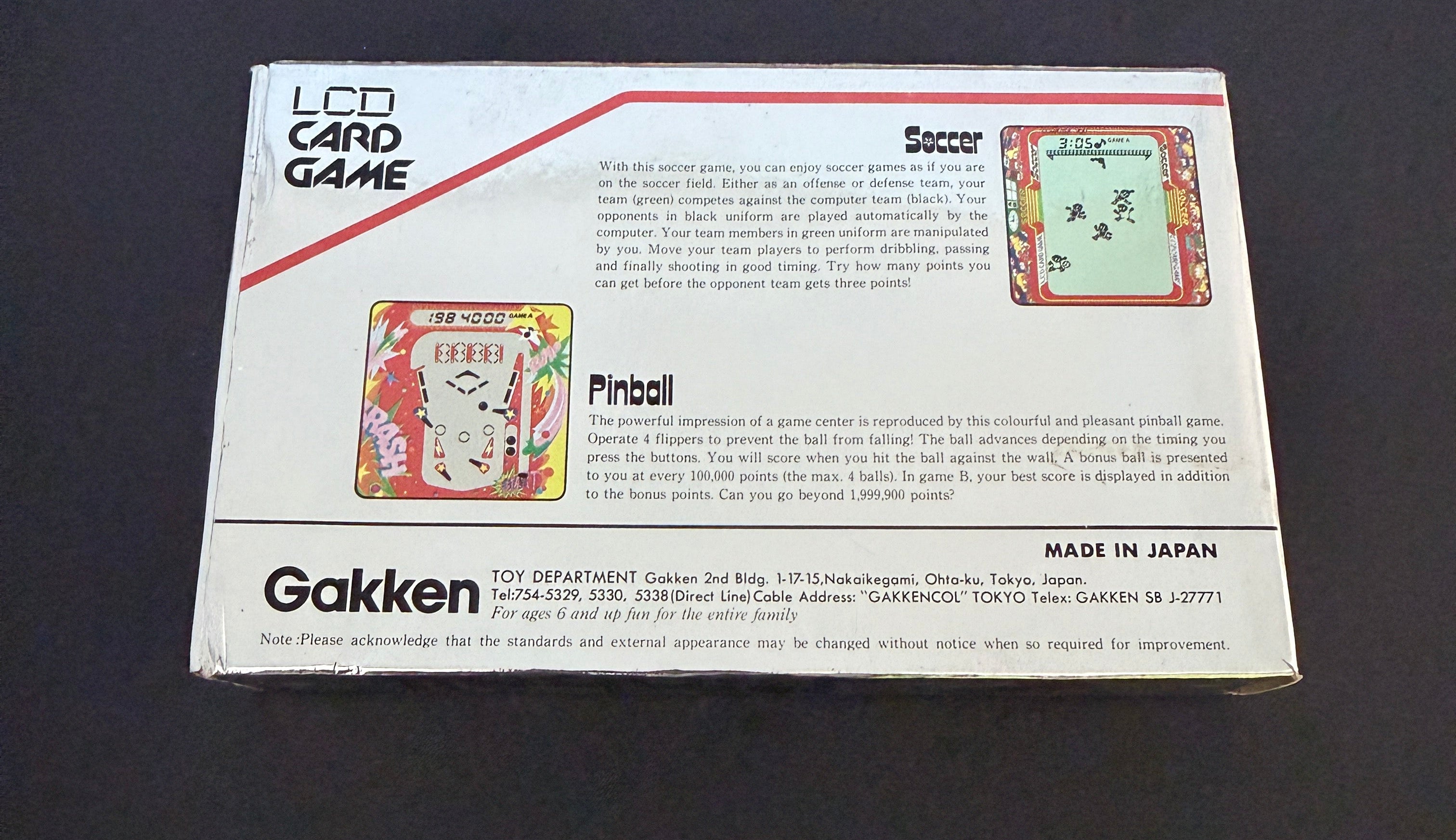 Gakken Pinball LCD card game released in the early 1980's Japan
