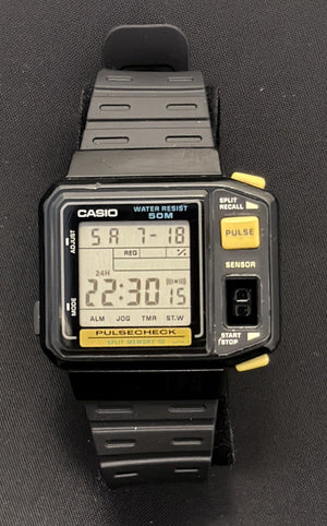 Casio JP-100W "Pulse Check" watch Japan 1987 Yellow