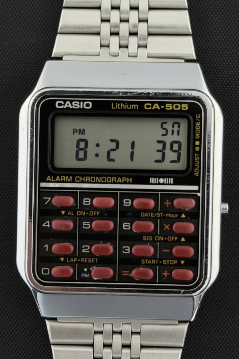 Casio CA-505 rare red button calculator watch from 1984 - VINDIGI
