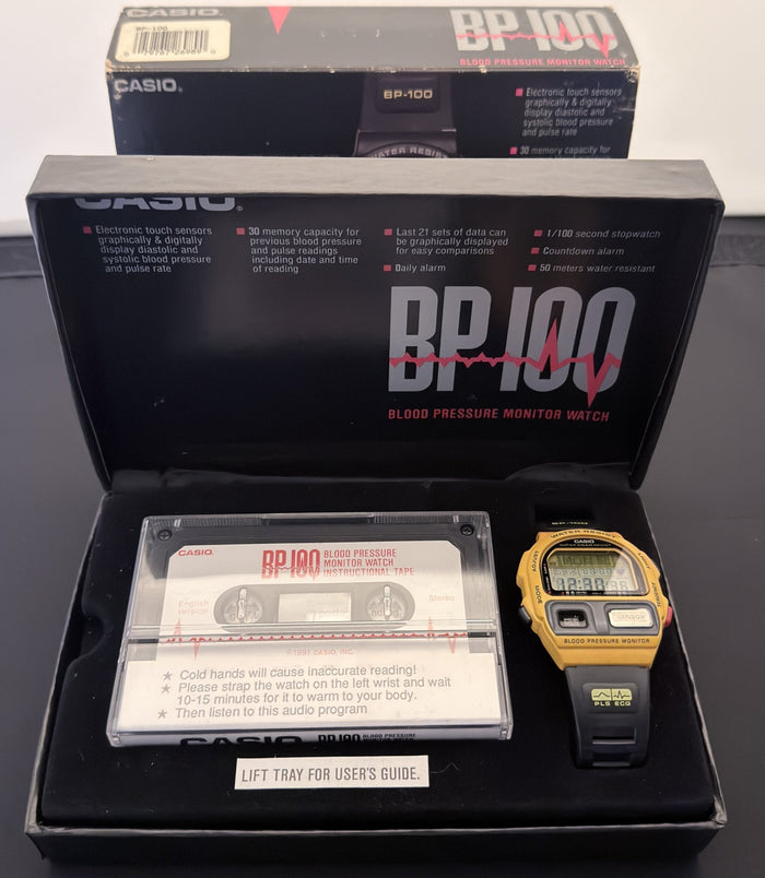 Casio BP-100 Yellow FULL SET NOS blood pressure watch Japan 1990