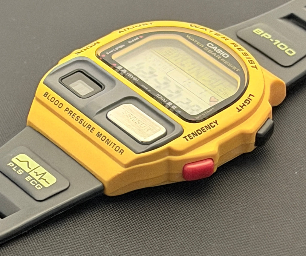Casio BP-100 Yellow FULL SET NOS blood pressure watch Japan 1990 - VINDIGI