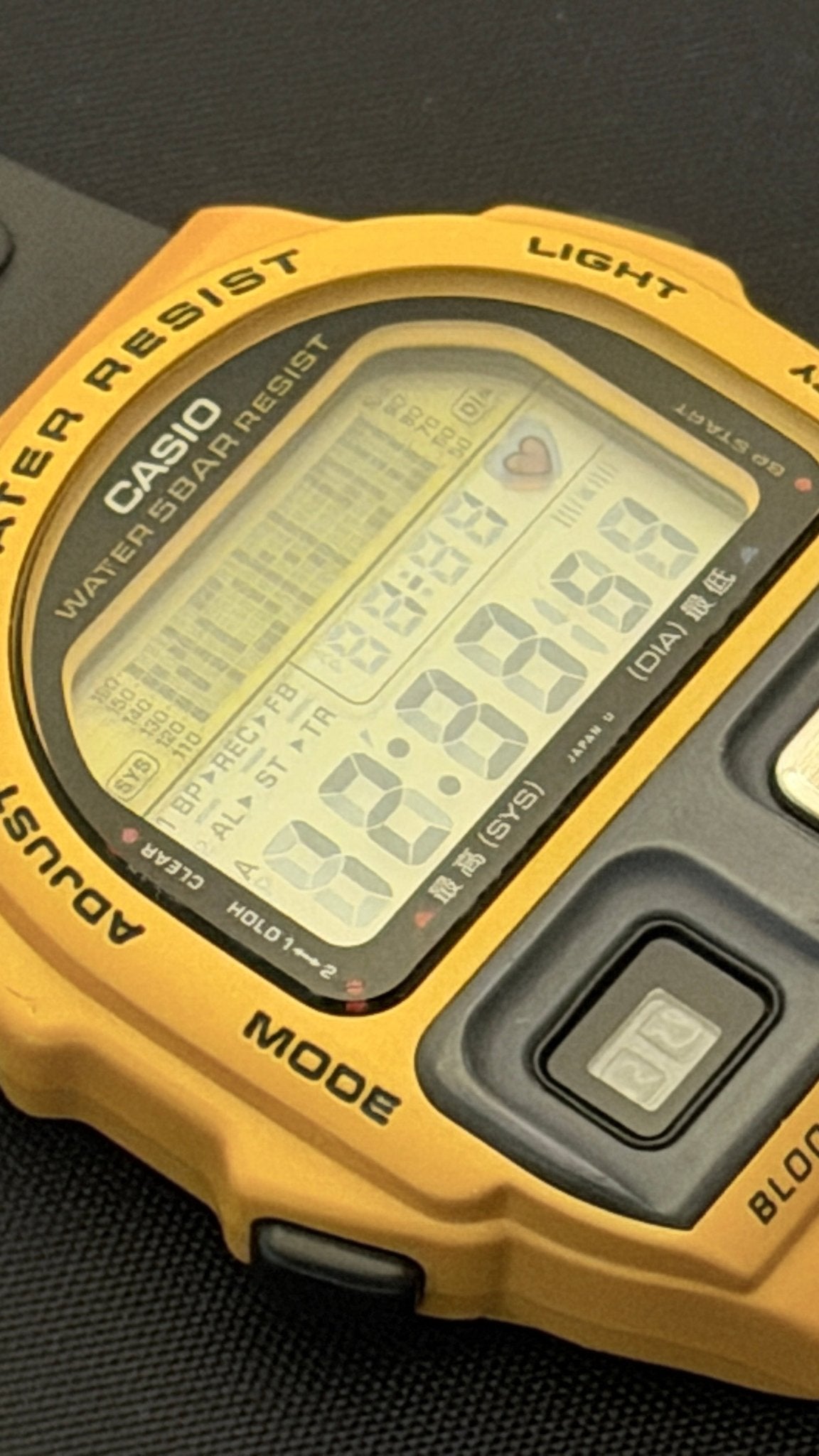 Casio BP-100 Yellow FULL SET NOS blood pressure watch Japan 1990 - VINDIGI